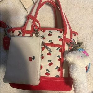Steve Madden Cherry Pattern Tote with Red Accents